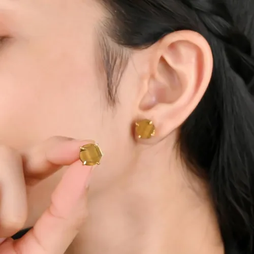 Vista 27 de Gempires Natural Raw Prong Setting Stud Earrings, 8-10 mm Crystals Earring, Handmade Jewelry, Gift for Her