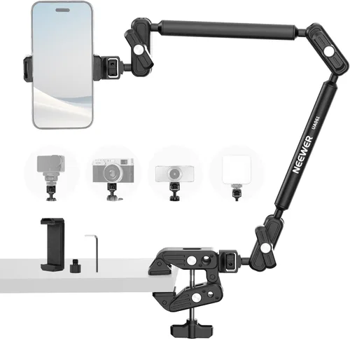 Vista 10 de NEEWER Kit de Soporte de Cámara Mejorado con Brazo de Boom Telescópico de Tres Pliegues (Carga Máxima 2lb), Soporte de Escritorio Telescópico
