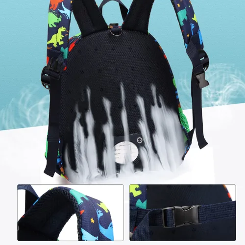 Vista 5 de Mochila de dinosaurio 3D para niños y niñas, mochila impermeable para preescolar con arnés de seguridad (dinosaurio mecánico)