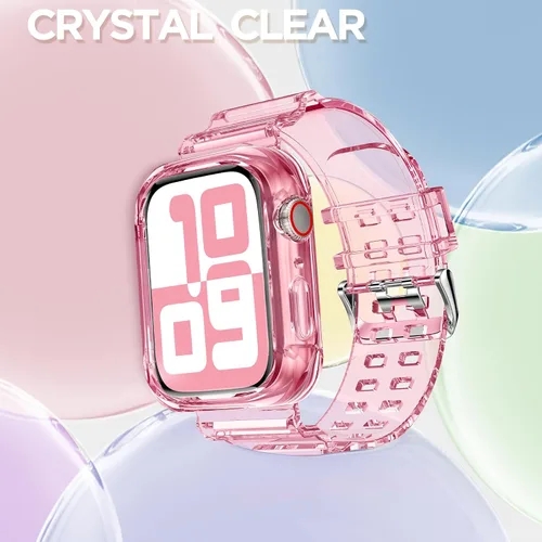 Vista 63 de DABAOZA - Correa transparente compatible con Apple Watch con estuche protector, correa deportiva de TPU con brillo para mujeres y hombres