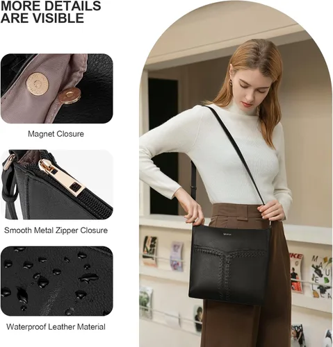 Vista 2 de Telena Monederos cruzados para mujer, de piel vegana, de moda, con correa ajustable para guitarra