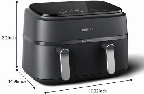 Vista 3 de Freidora de aire de cesta doble Philips Serie 3000 — 8 funciones en 1, 9 litros, 2 cajones, tiempo de cocción sincronizado automáticamente, 90%
