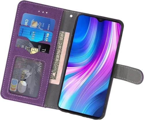 Vista 3 de Asuwish Compatible con Xiaomi Redmi Note 8 Pro Wallet Case y protector de pantalla de vidrio templado, soporte para tarjeta de crédito, soporte
