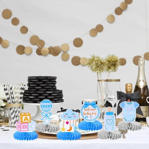 Vista 4 de 6 piezas de decoración de baby shower, centros de mesa de panal de abeja, chupete de bienvenida para bebé, niño, centro de mesa con diseño de panal
