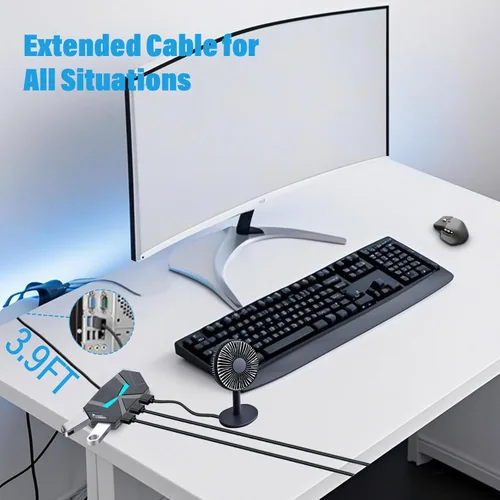 Vista 6 de Hub USB A con 7 puertos de 3.9 pies de largo, divisor de concentrador USB 3.0 múltiple, adaptador extensor USB para laptop, escritorio, PC, unidad