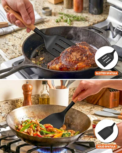Vista 4 de Utensilios de cocina para utensilios de cocina antiadherentes Negro