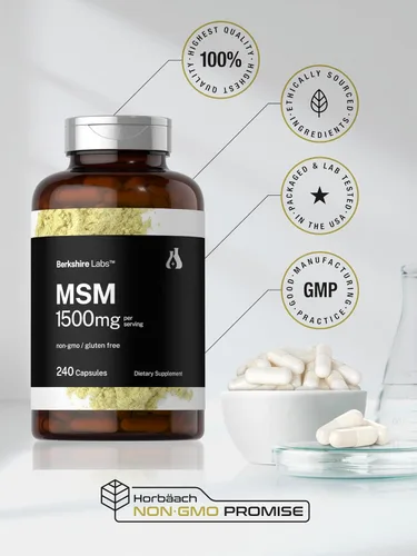 Vista 6 de Horbäach MSM Cápsulas 1500mg 240 unidades Suplemento sin OMG, sin gluten Berkshire Labs