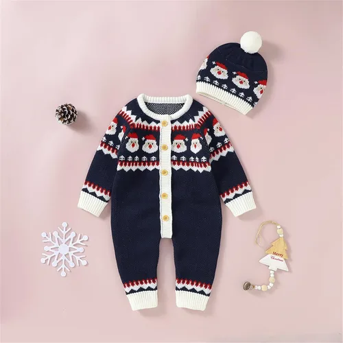 Vista 9 de Mameluco de Navidad con estampado de muñeco de nieve para niños pequeños y niñas para bebés simples azul 6-9 meses