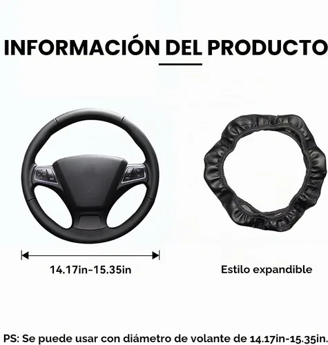 Vista 2 de Funda de volante de coche, 38 cm, de fibra de carbono, de microfibra, de PU, de cuero elástico, protector de volante antideslizante y transpirable