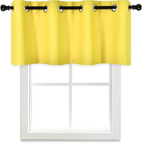 Vista 4 de DECOVSUN Cenefa de cortina opaca amarilla brillante para ventanas de cocina, cenefa opaca con ojales para dormitorio, cenefa corta y recta para sala