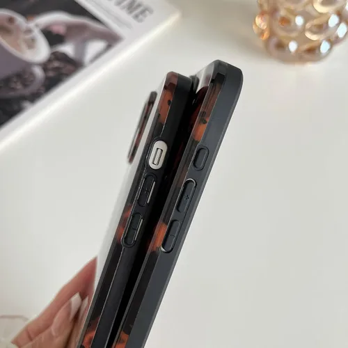 Vista 6 de Huahuacase Funda compatible con iPhone 11, diseño de caparazón de tortuga, retro, ámbar y marrón, estampado de guepardo leopardo, funda protectora