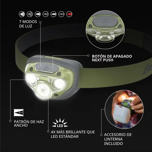 Vista 2 de Energizer Vision HD+ - Linterna frontal LED y funda para linterna, resistente al agua, con funda para linterna colgante, luz para exteriores
