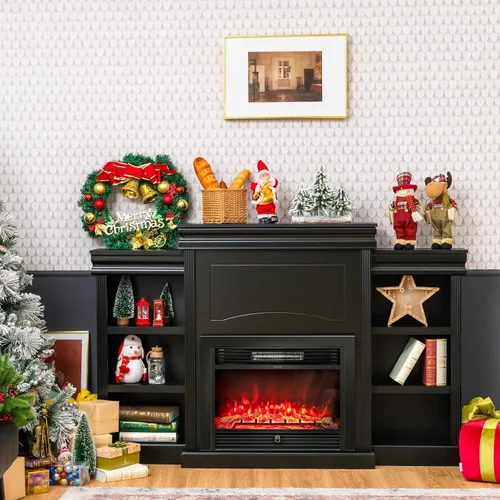 Vista 2 de Tangkula Soporte de mantel independiente de 70 pulgadas, gabinete moderno con chimenea para sala de estar, dormitorio, mesa consola de madera