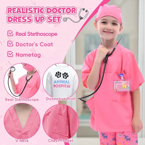Vista 5 de G.C Disfraz de veterinario para niños pequeños, kit de médico médico, veterinario, juego de disfraz de Halloween para niños y niñas, día