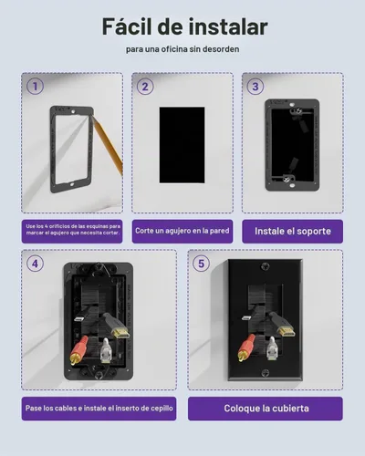 Vista 8 de VCE Placa de pared de cepillo con soporte, inserto de paso de cable, cubierta de pared decorativa de una sola banda para cables de bajo voltaje