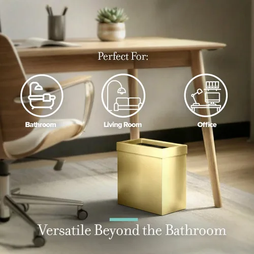 Vista 7 de Gatco Cubo de basura rectangular moderno, latón cepillado, cubo de basura de acero inoxidable con tapa extraíble, a prueba de fugas, capacidad de 3