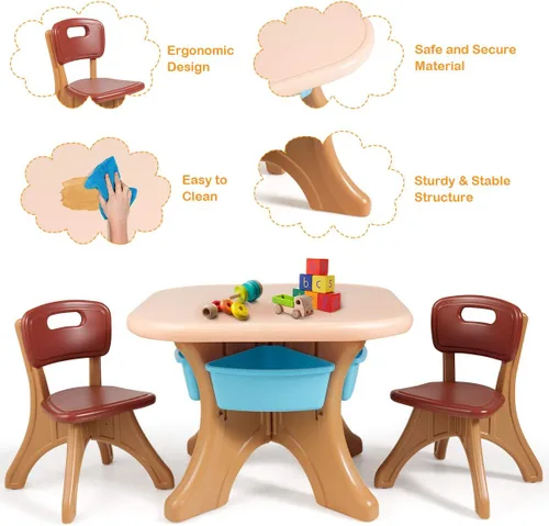 Vista 7 de Costzon, juego de mesa y 2 sillas para niños, para arte con cubos de almacenamiento desmontables, fuerte capacidad de carga, livianos, muebles