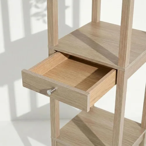 Vista 7 de Brightech Maxwell Edición Cajón - Lámpara de pie moderna de estante con cajón - Lámparas de pie de esquina con estantes para sala de estar