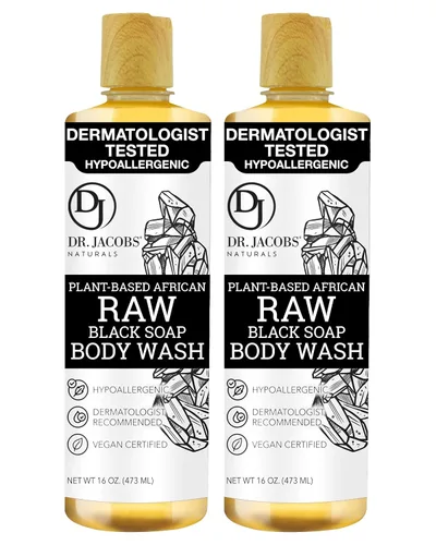 Vista 16 de Dr Jacobs Naturals Auténtico jabón líquido negro africano con aroma a lavanda y salvia, lavado facial todo en uno, lavado corporal para piel