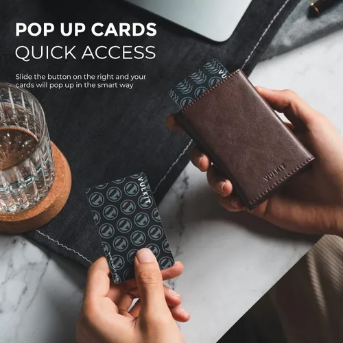 Vista 2 de VULKIT Cartera con tarjetero para hombre, con cierre magnético, bloqueo RFID, billetera de cuero triple, Espresso, Moderno