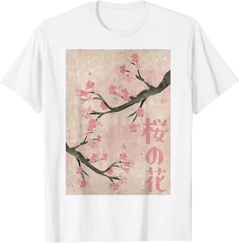 Vista 76 de Cherry Blossom Japanese Vintage Woodblock Japan Pink Sakura T-Shirt Asphalt Grey
