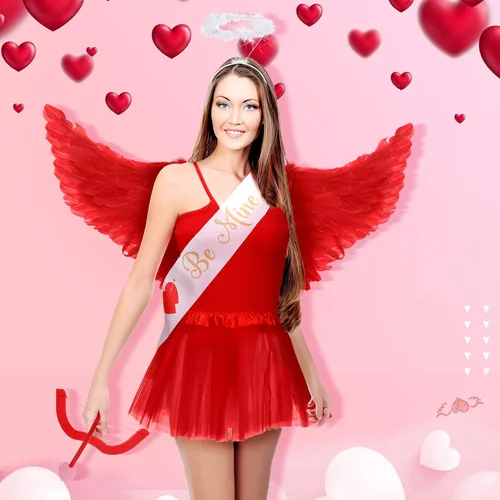 Vista 3 de Juego de 9 piezas de lazo y flecha de Cupido de San Valentín para mujer disfraz de Cupido para el día de San Valentín