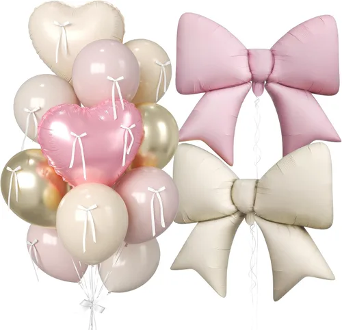 Vista 15 de 16 globos de corazón rosa, globos de lazo de 38 pulgadas, globo transparente rosa perla de doble relleno y arco en forma de corazón globo