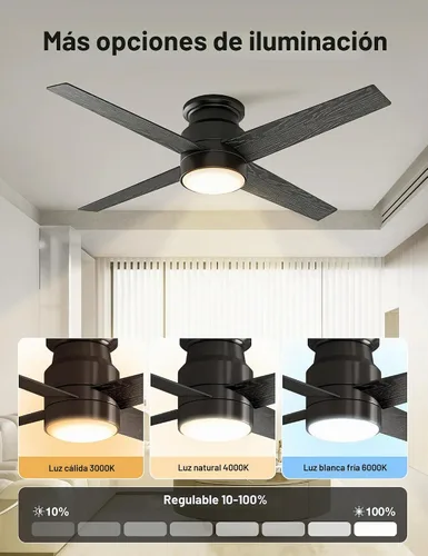 Vista 4 de [Usado] warmiplanet Ventiladores de techo de montaje empotrado con luces y control remoto, 52 pulgadas, níquel cepillado, 4 aspas, paquete de 2