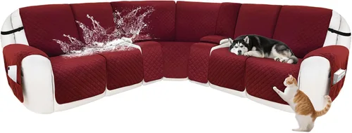 Vista 13 de Fundas para sofá modular reclinable, de terciopelo en forma de L, funda de consola central para perros y mascotas, lavable antideslizante, 1 funda