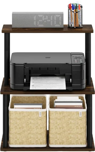 Vista 6 de Furinno Turn-N-Tube - Estantería multipropósito con exhibición y almacenamiento para impresora de 3 niveles, sin herramientas, color pino ámbar