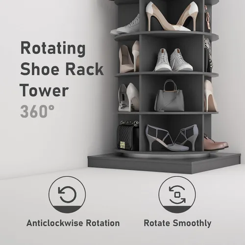 Vista 4 de Moderno zapatero giratorio de 6 niveles, zapatero giratorio de pie, organizador de almacenamiento giratorio de 360 grados, zapatero giratorio