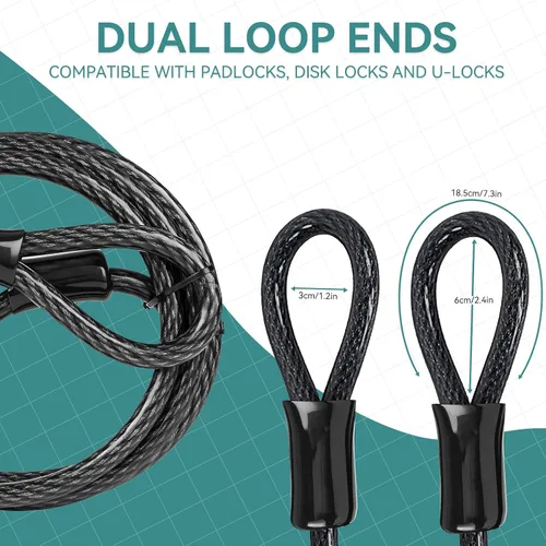 Vista 7 de EEBBL - Cable de seguridad comercial resistente de 7 pies, construcción de acero trenzado de 1/2 pulgadas, 7 x 19 pulgadas, con protección sin