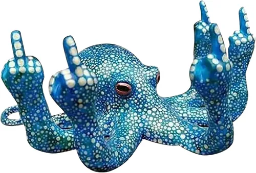 Vista 9 de Divertida estatua de pulpo de resina, decoración de pecera, pulpo enojado con gesto luminoso, para decoración de interiores de acuario (negro)
