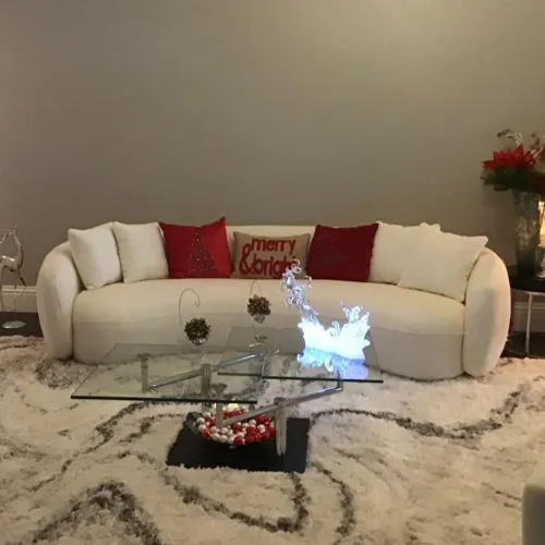 Vista 5 de WILLIAMSPACE Sofá curvado de 101 pulgadas, moderno sofá boucle tapizado de gran tamaño con 4 almohadas, sofá de peluche de 4 asientos para sala