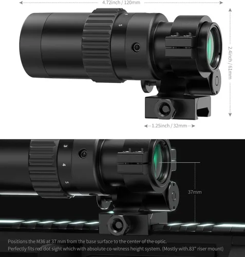 Vista 4 de Feyachi M36 1.5X - Lupa óptica de punto rojo 5X con montaje abatible a lateral Aumento de 1.5X - 5X con montaje abatible a lateral