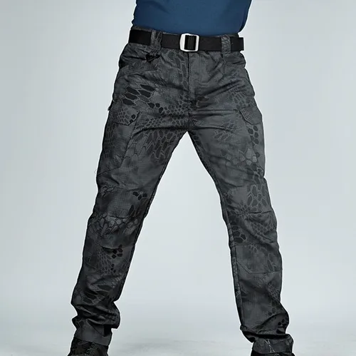 Vista 2 de Muscularfit Pantalones para hombre, casual, de sarga chino, con múltiples bolsillos, camuflaje, pantalones cargo atléticos, holgados, pantalones