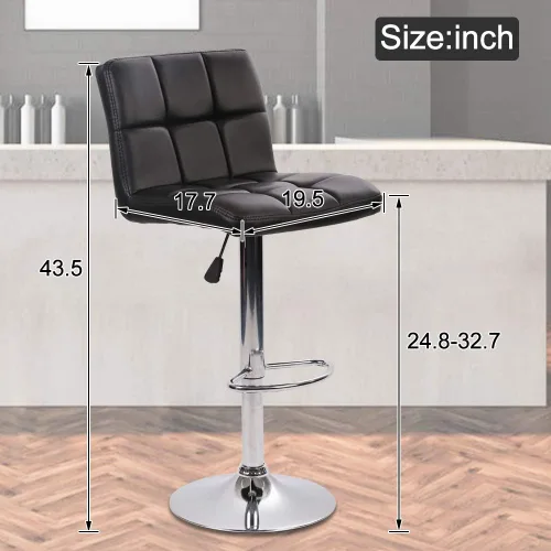 Vista 2 de Dkeli Juego de 2 taburetes de bar giratorios de altura ajustable con respaldo de piel sintética duradera, silla de comedor moderna y alta para sala