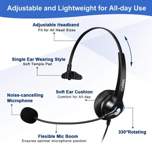 Vista 4 de Callez Auriculares de teléfono con micrófono con cancelación de ruido, auriculares de oficina para teléfonos DECT inalámbricos con conector
