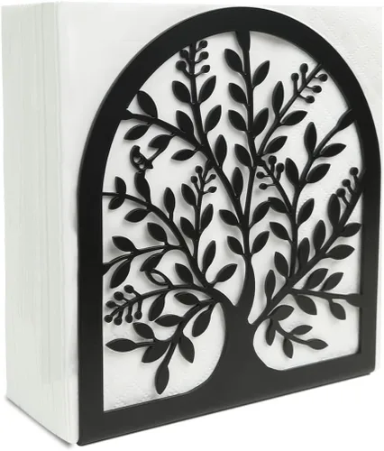 Vista 10 de Servilletero para mesas, diseño de árbol de la vida, moderno servilletero de metal para el hogar, cocina y fiesta de picnic, bronce