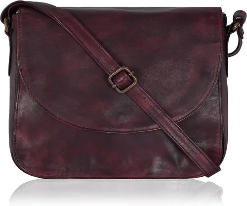 Vista 18 de Bolso bandolera de cuero genuino para mujer con correa ajustable, bolsillo para móvil y cremallera exterior e