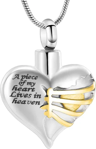 Vista 36 de Imrsanl Collar con dije de urna de cremación en forma de corazón para cenizas humanas – Un pedazo de mi corazón vive en el cielo