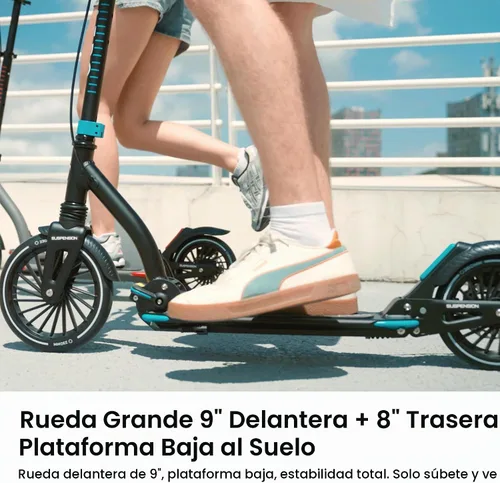 Vista 7 de AERO MOBILITY Big Wheel Kick Scooter for Kids 6-12, Teens & Adults A230L Negro con freno de disco
