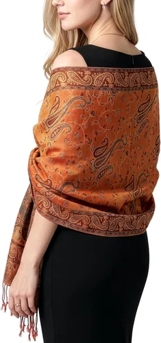 Vista 6 de Achillea Bufanda reversible de pashmina con estampado paisley – Chales y envolturas indios exóticos para vestidos de noche, festivales, todas