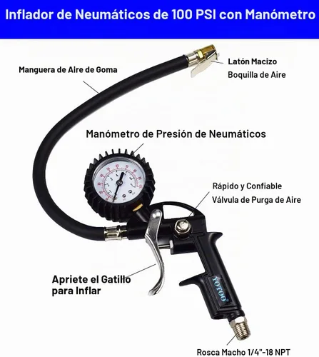 Vista 2 de YOTOO Kit de accesorios para compresor de aire de alta resistencia, 18 piezas, kit de herramientas de aire NPT de 1/4 pulgadas con medidor