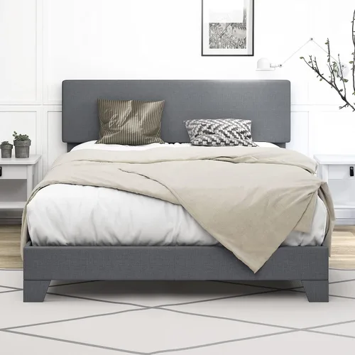 Vista 10 de IMUsee Base de cama tamaño matrimonial con cabecera tapizada de lino ajustable, base de colchón con listones de madera resistentes, fácil montaje