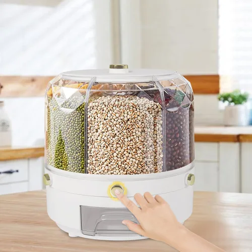 Vista 2 de Dispensador de almacenamiento de granos, dispensador de alimentos secos giratorio de 360°, dispensador de almacenamiento de cereales, contenedor