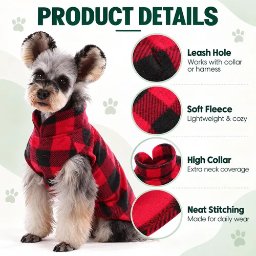 Vista 2 de Kuoser Chaleco de vellón para perro, suéter a cuadros para perro con Rojo Plaid