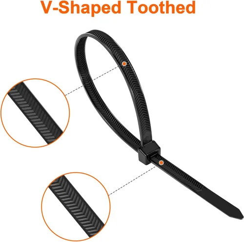 Vista 2 de Bridas resistentes de 12 pulgadas, dentadas en forma de V de doble cara con bridas de cables de resistencia a la tracción de 200 libras, bridas