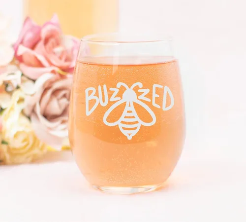 Vista 3 de C M Buzzed Bee - Copa de vino sin tallo, divertido regalo para amantes