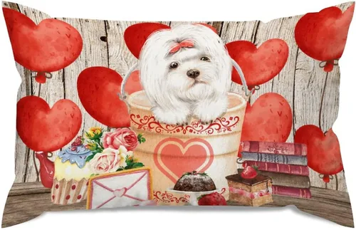 Vista 42 de Fundas de almohada lumbar con textura de madera rústica para perro en cubo, diseño de corazón rojo para el día de San Valentín, fundas de almohada